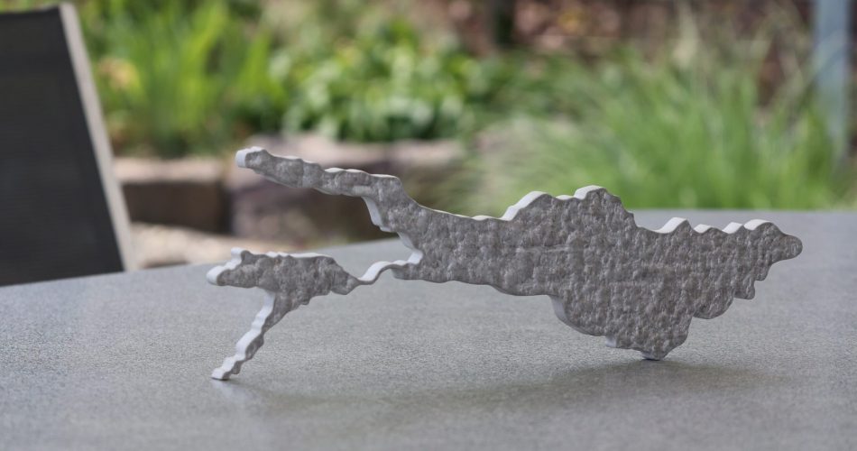 Bodensee Relief aus Aluminium als Tischdekoration